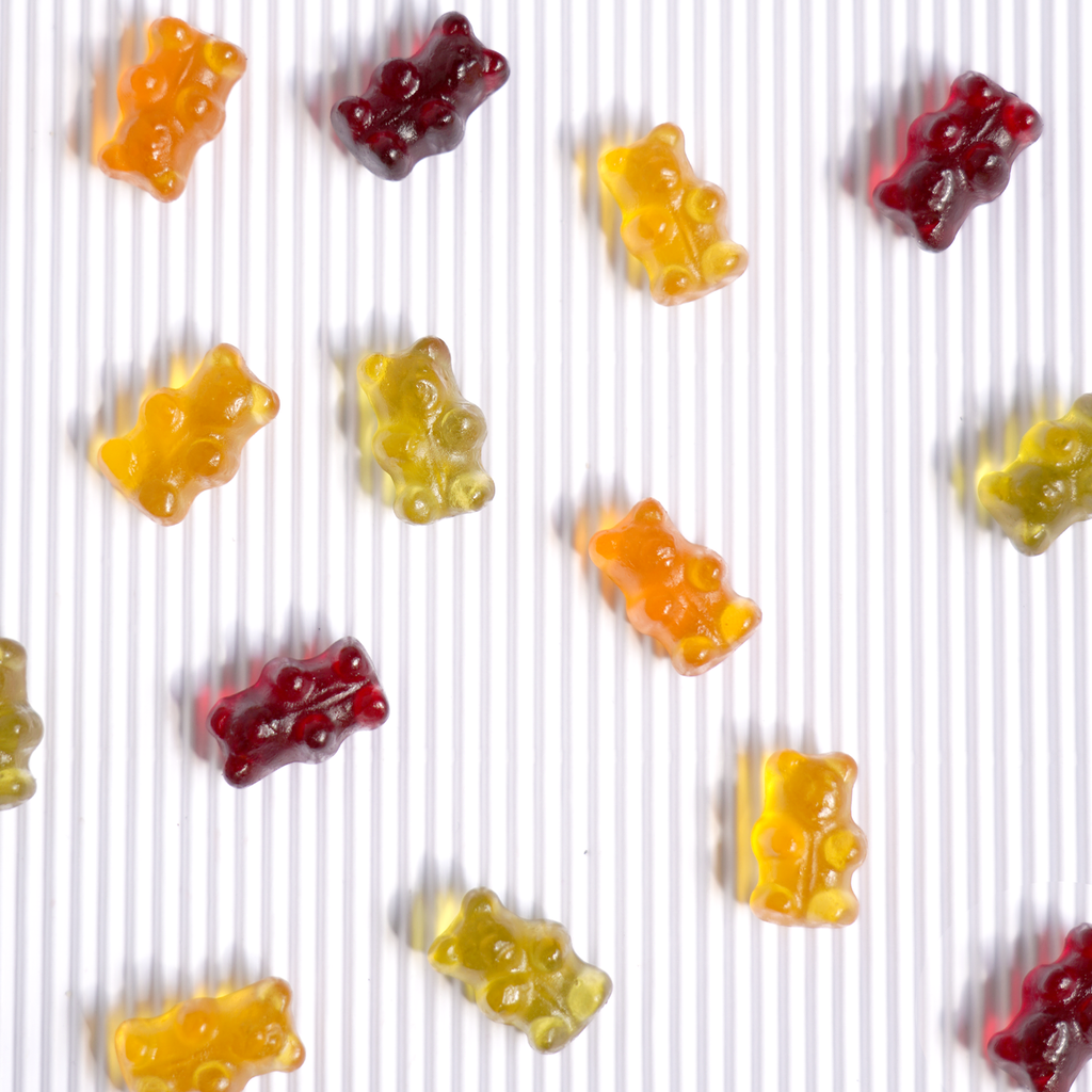 Gommes oursons fruités végane, sans gluten, sans arachides, sans oeufs, sans noix, sans produits laitiers, sans soja, sans sésame, sans fruits de mer, sans sulfite, sans moutarde.